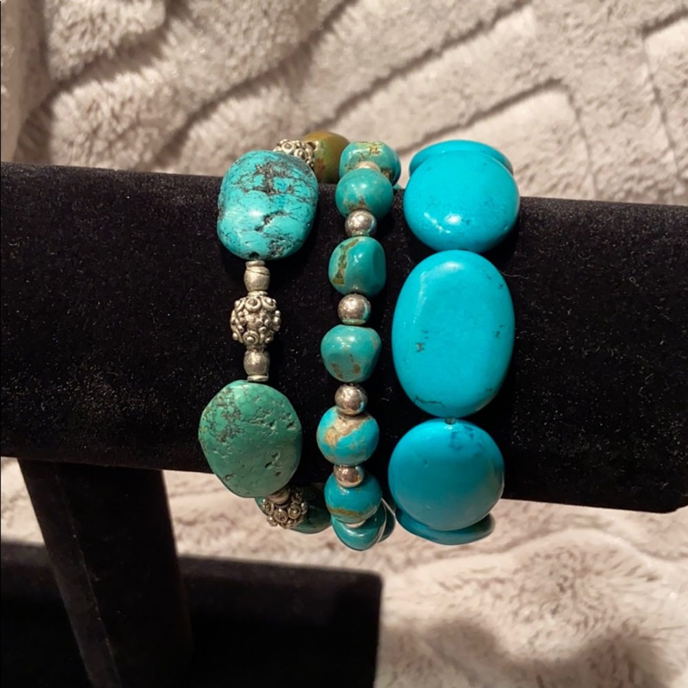Sale!!! Set of three turquoise & silver bracelets